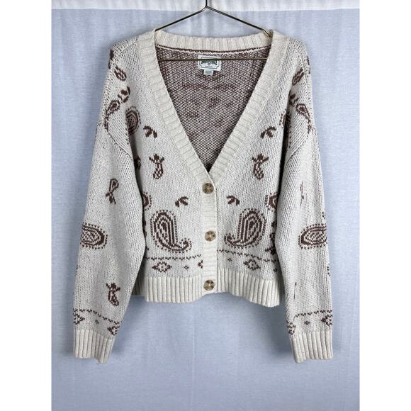 American Eagle Sweater Cropped Bandana Print Cardigan Autumn Oversized Slouchy - Picture 3 of 8